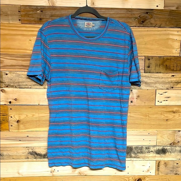 Faherty size Medium Blue, Gray, and Red Striped Short Sleeve T-shirt with Pocket - Picture 1 of 7
